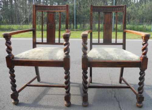 PAIR OAK CARVER ARMCHAIRS - ADDITIONAL PHOTO 1
