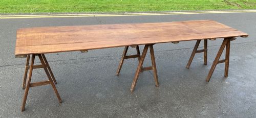 Oak Plank Top Long Trestle Table
