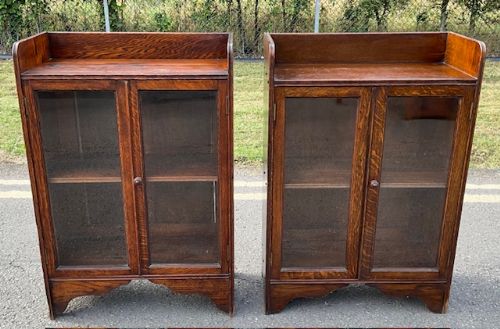Pair Small Glazed Oak Bookcases 
