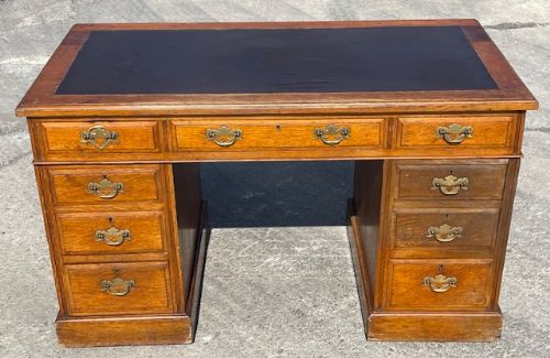 Edwardian Oak Pedestal Writing Desk