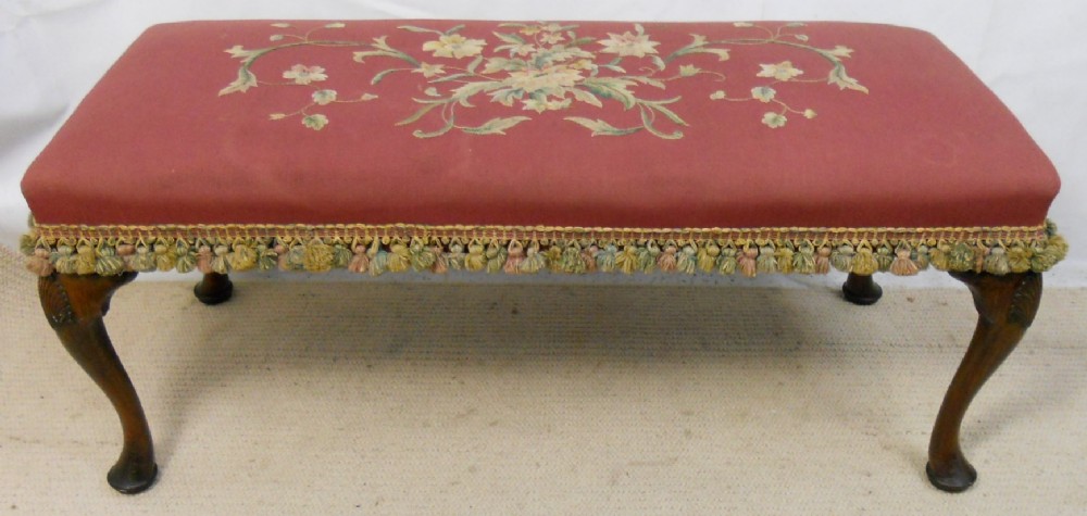 Long Walnut Framed Upholstered Stool