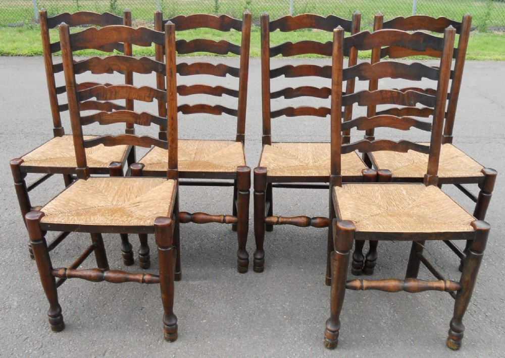 Set of Six Elm Ladderback Dining Chairs 