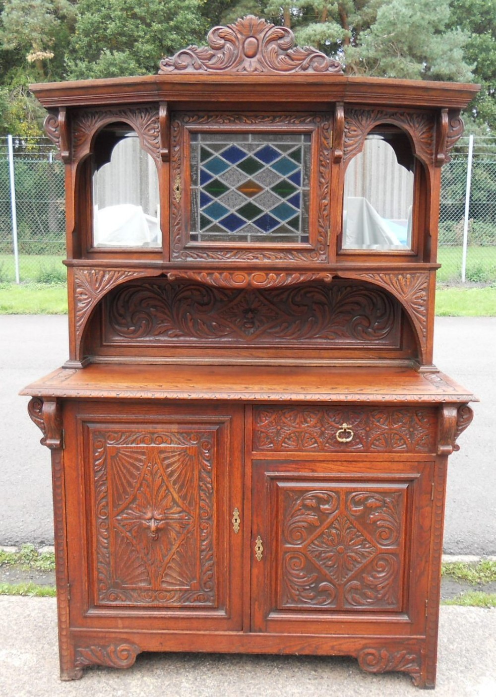 Victorian Carved Oak Mirrorback Sideboard 