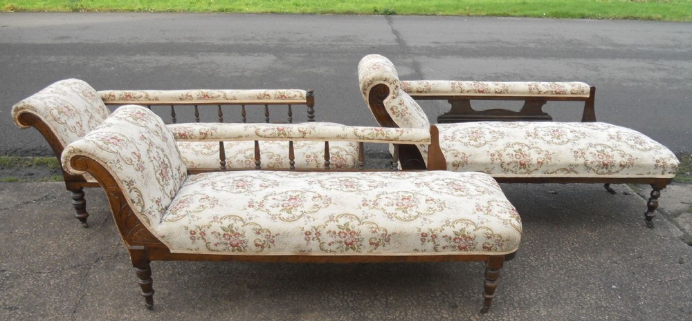 Three Edwardian Walnut Framed Upholstered Chaise Longue