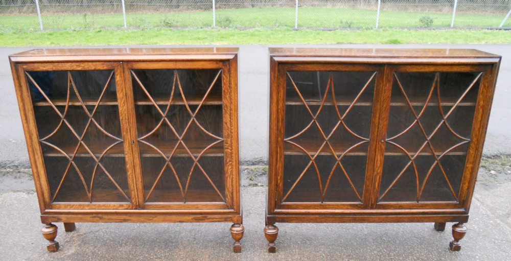 Pair Oak Bookcase Cabinets