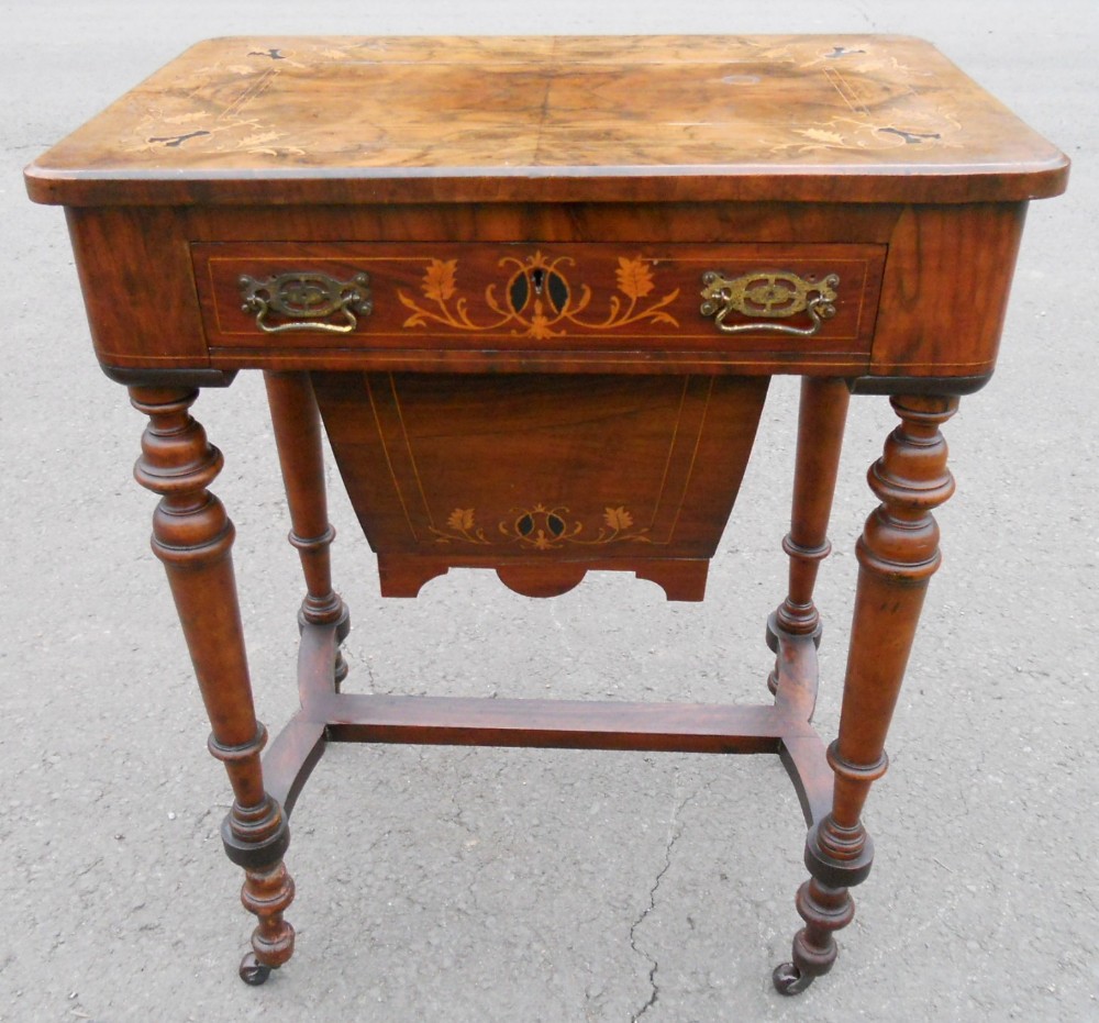 Victorian Inlaid Walnut Ladies Worktable 