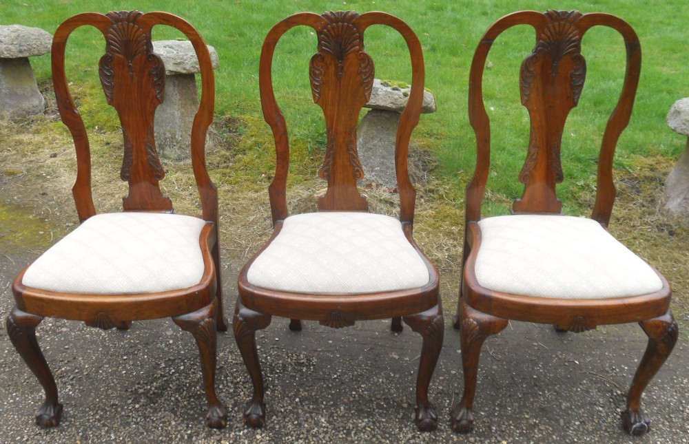 Set of Three Queen Anne Style Walnut Dining Chairs 