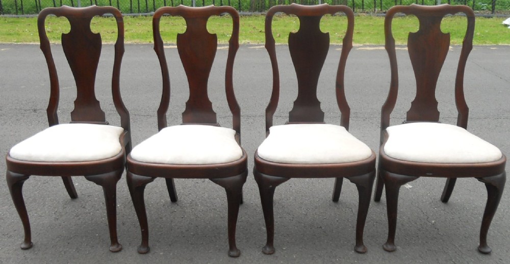 Set of Four Walnut Highback Dining Chairs 