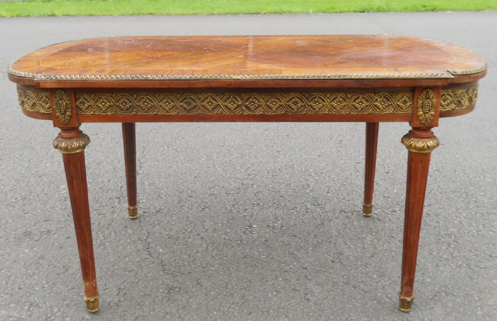French Inlaid Walnut Long Coffee Table 