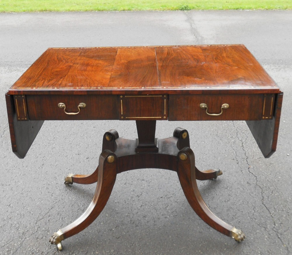 Regency Brass Inlay Rosewood Sofa Table 