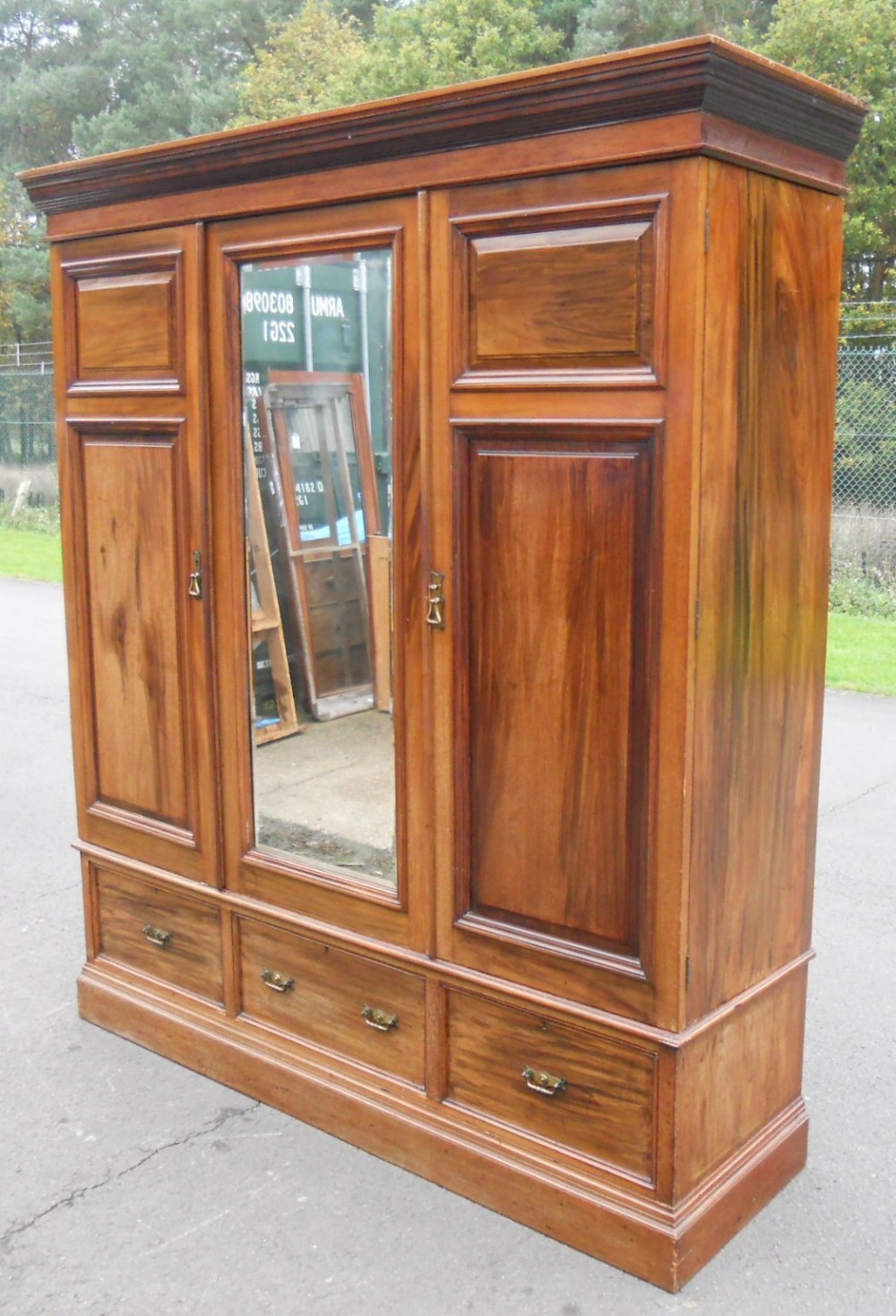 Edwardian Walnut Three Door Panel Front Wardrobe 