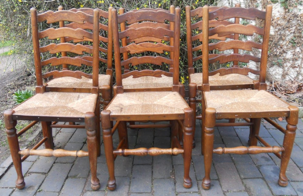 Set of Six Elm Ladderback Dining Chairs 