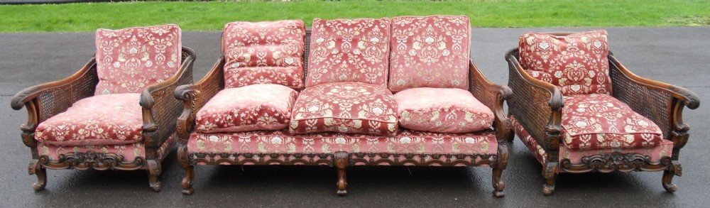 Three Piece Walnut Bergere Suite
