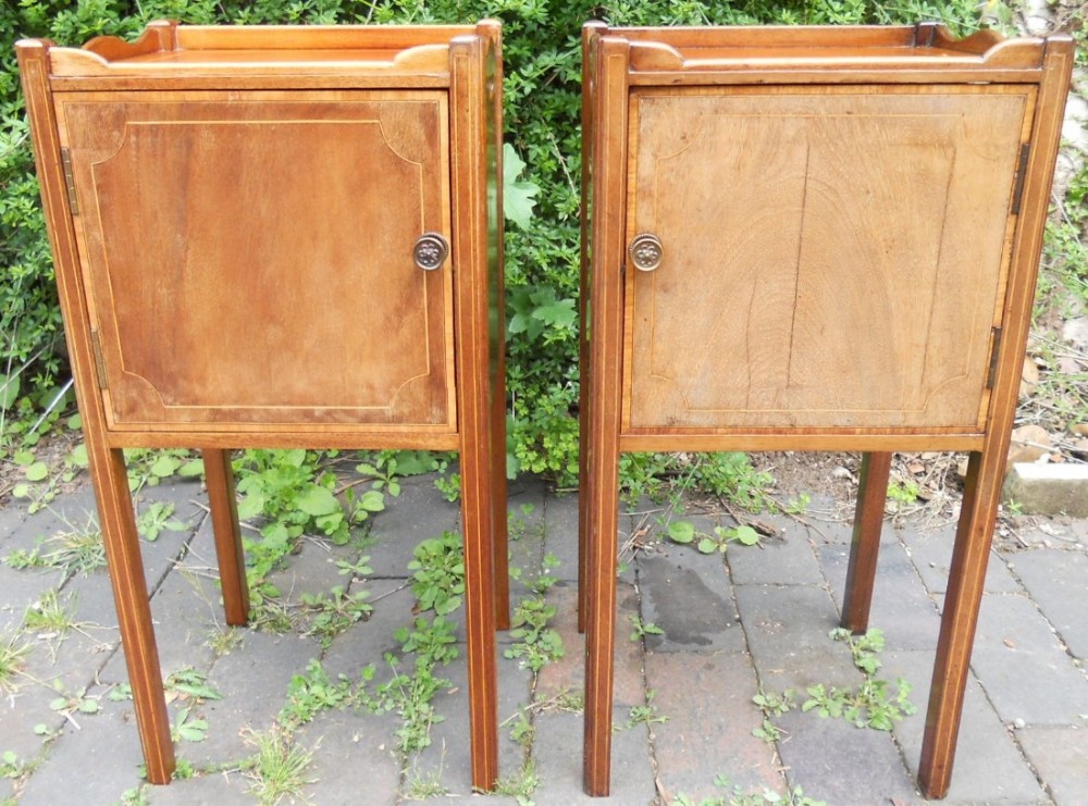 Pair Edwardian Inlaid Mahogany Bedside Cabinets 