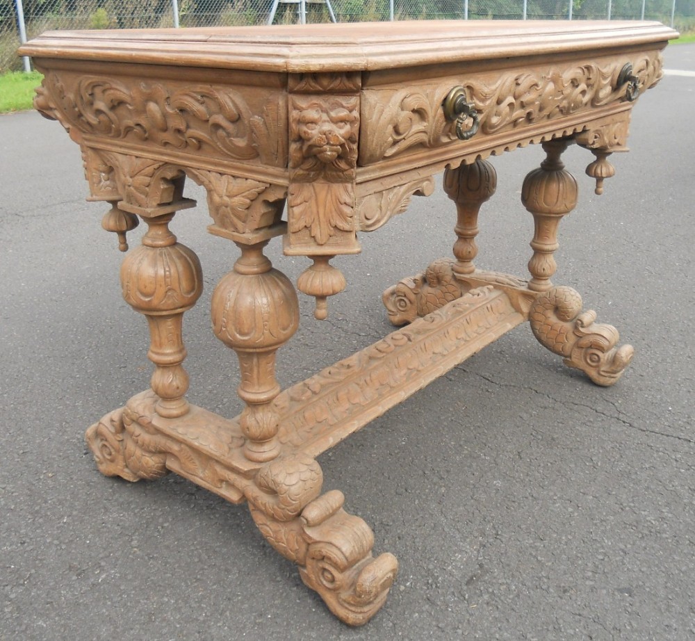 Victorian Carved Oak Dolphin Centre Table 