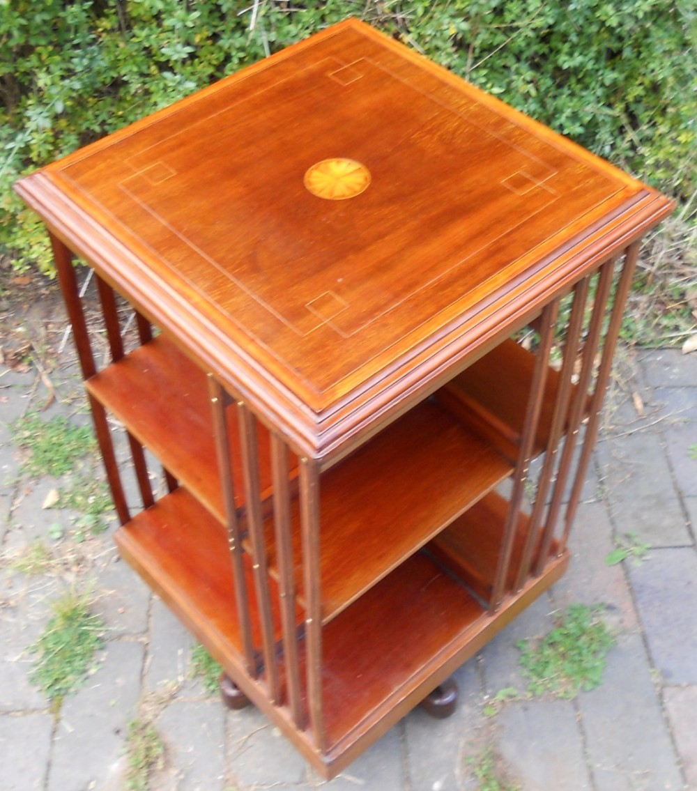 Edwardian Inlaid Mahogany Revolving Bookcase