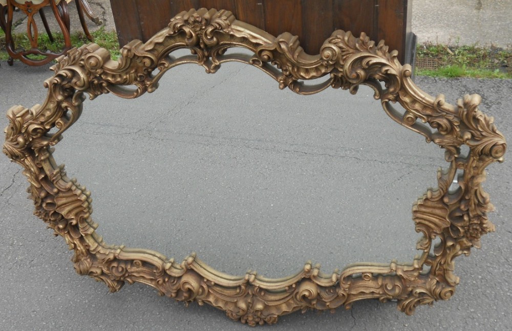 Victorian Large Ornate Gilt Hanging Wall Mirror
