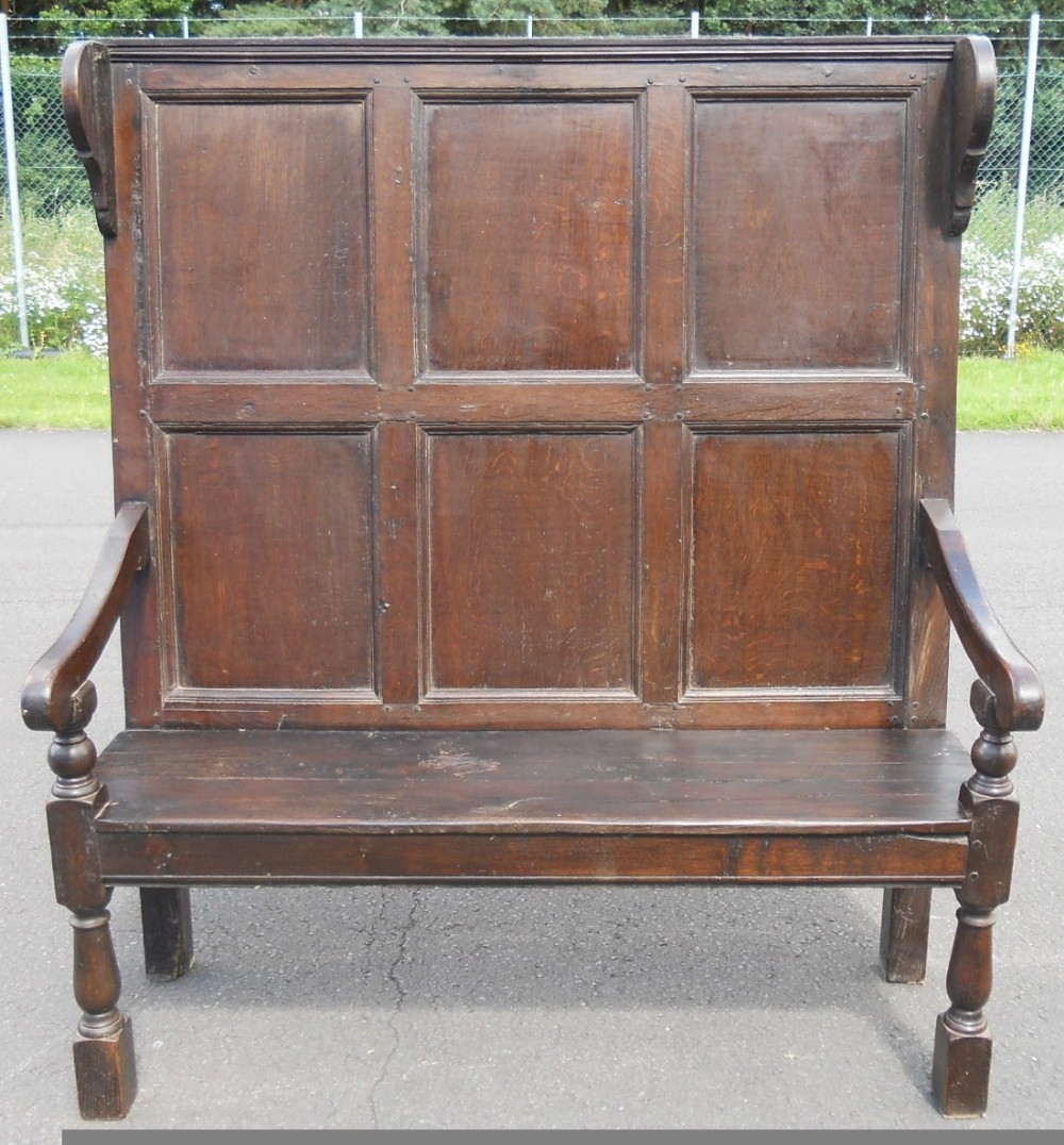 Dark Oak Panelled Hall Settle 