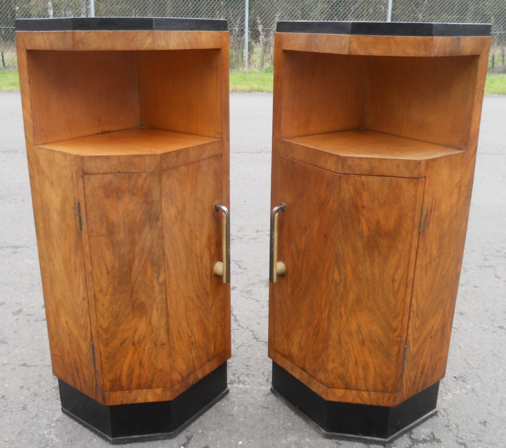 Pair Deco Walnut Bedside Cabinets