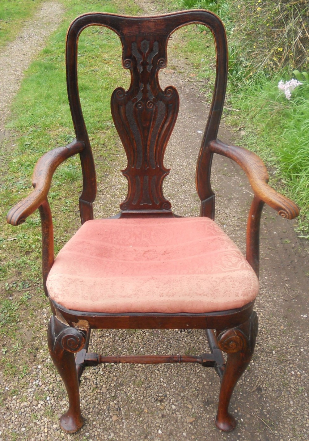 Queen Anne Oak Carver Armchair