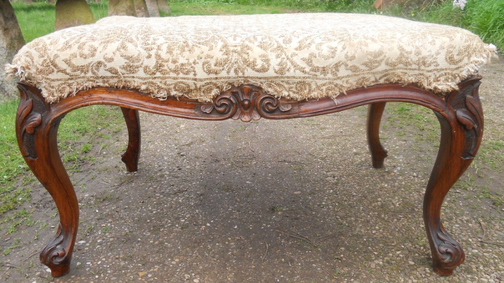 Victorian  Carved Mahogany Upholstered Stool 