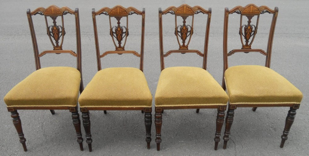 Set of Four Edwardian Inlaid Mahogany Salon Chairs 
