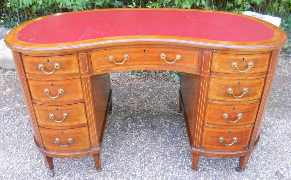 Edwardian Inlaid Mahogany Kidney Writing Desk 
