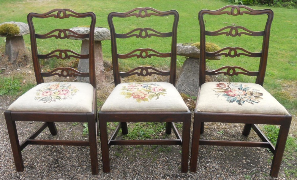 Set of Three Georgian Oak Dining Chairs 