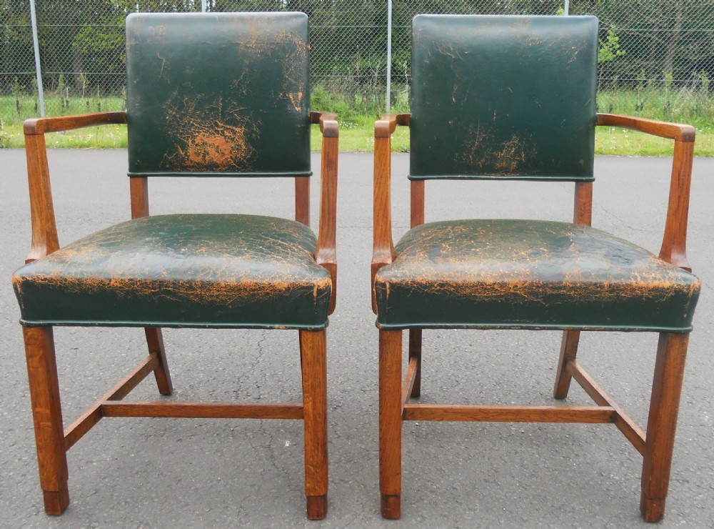 Pair Oak Framed Library Armchairs View II