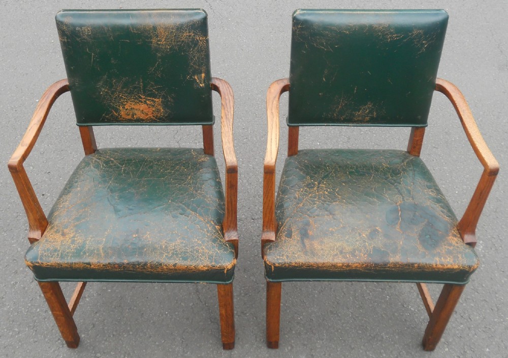 Pair Oak Framed Library Armchairs View III