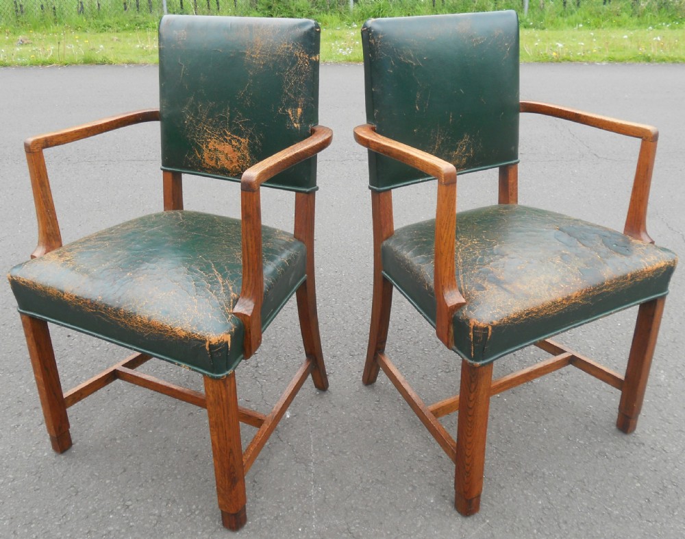 Pair Oak Framed Library Armchairs View IV