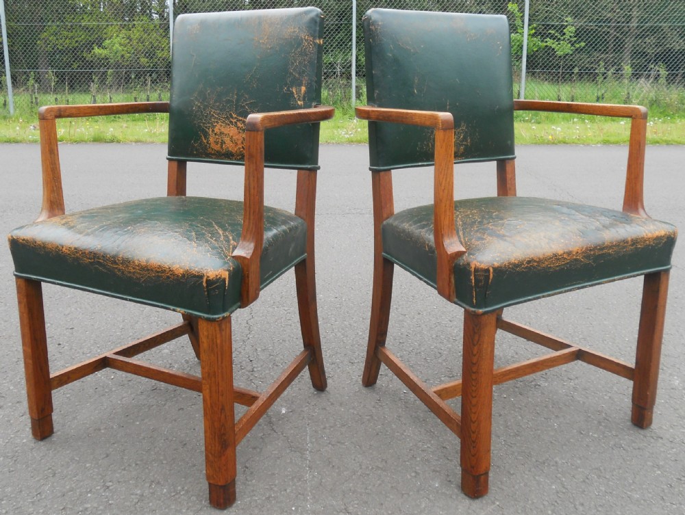 Pair Oak Framed Library Armchairs View VI