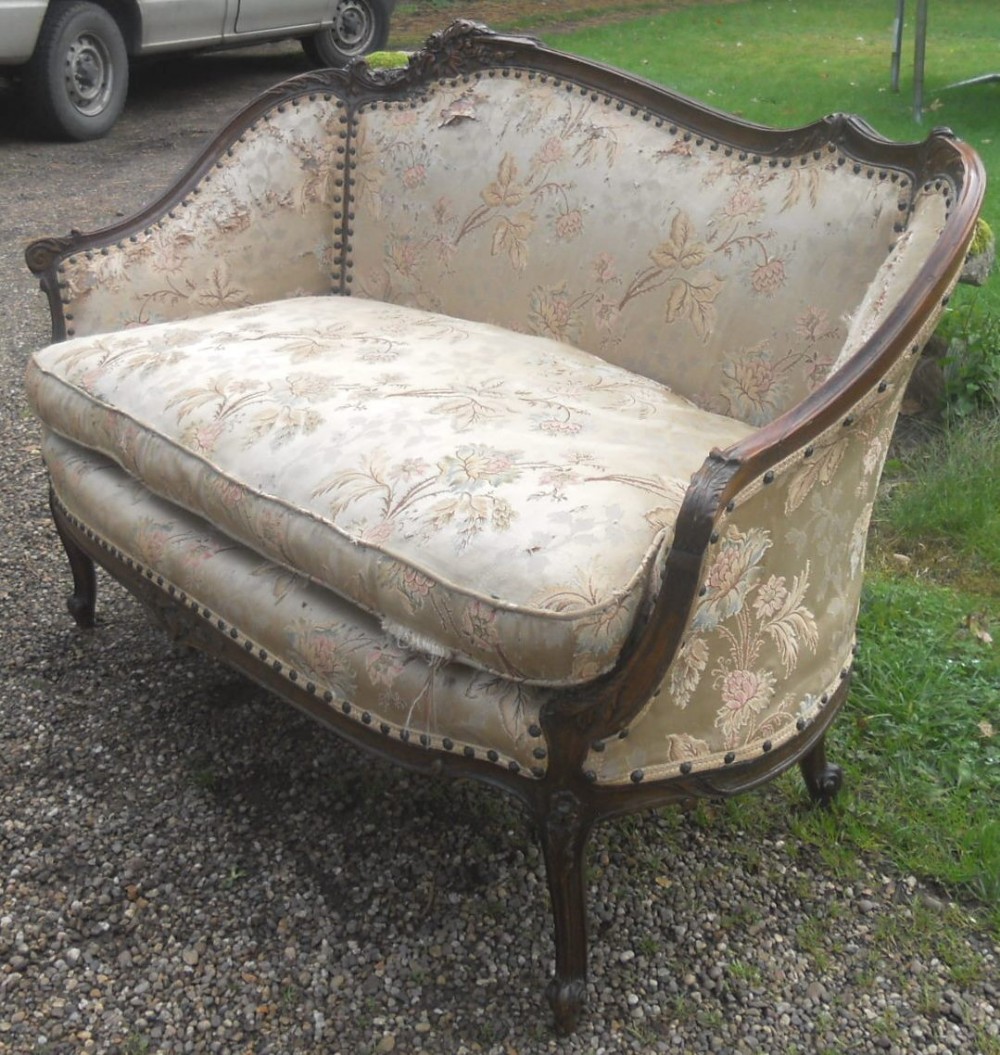 Walnut Framed Two Seater Upholstered Settee