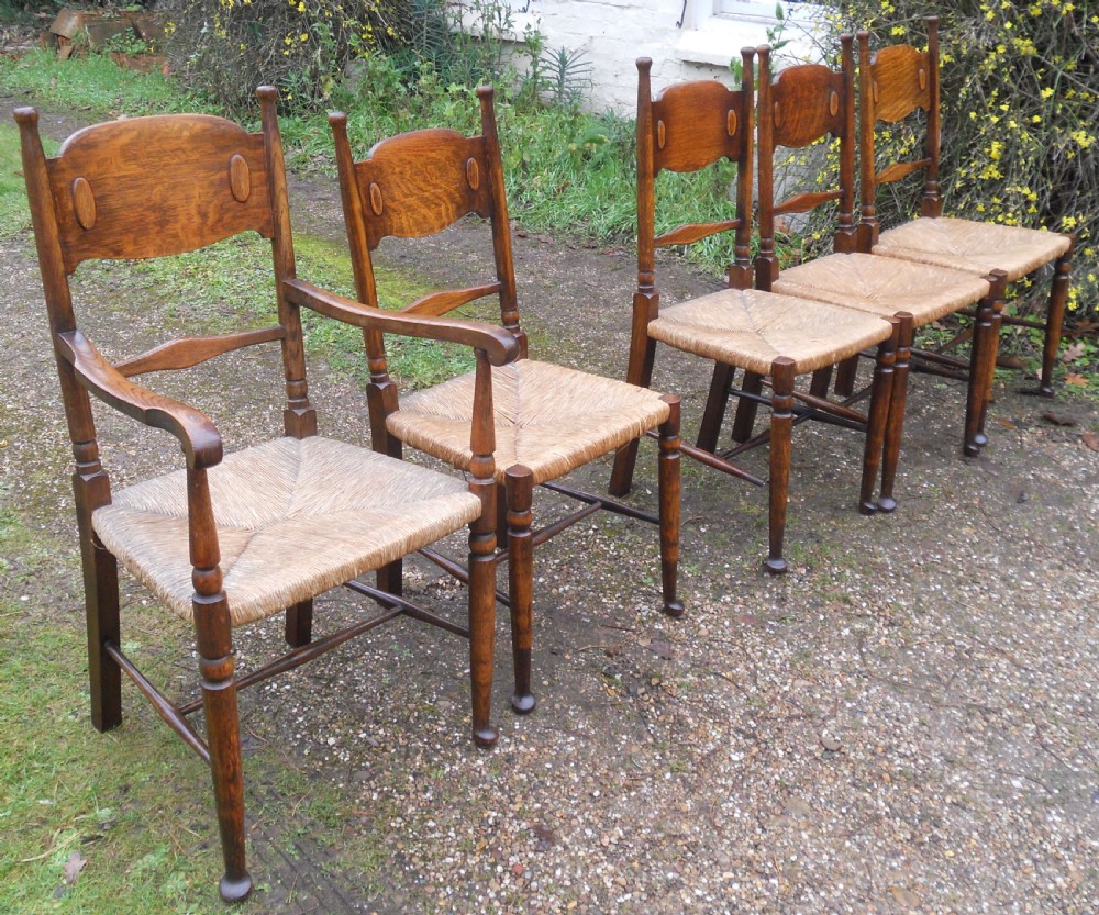 Set of Five Arts & Craft Oak Dining Chairs  View II