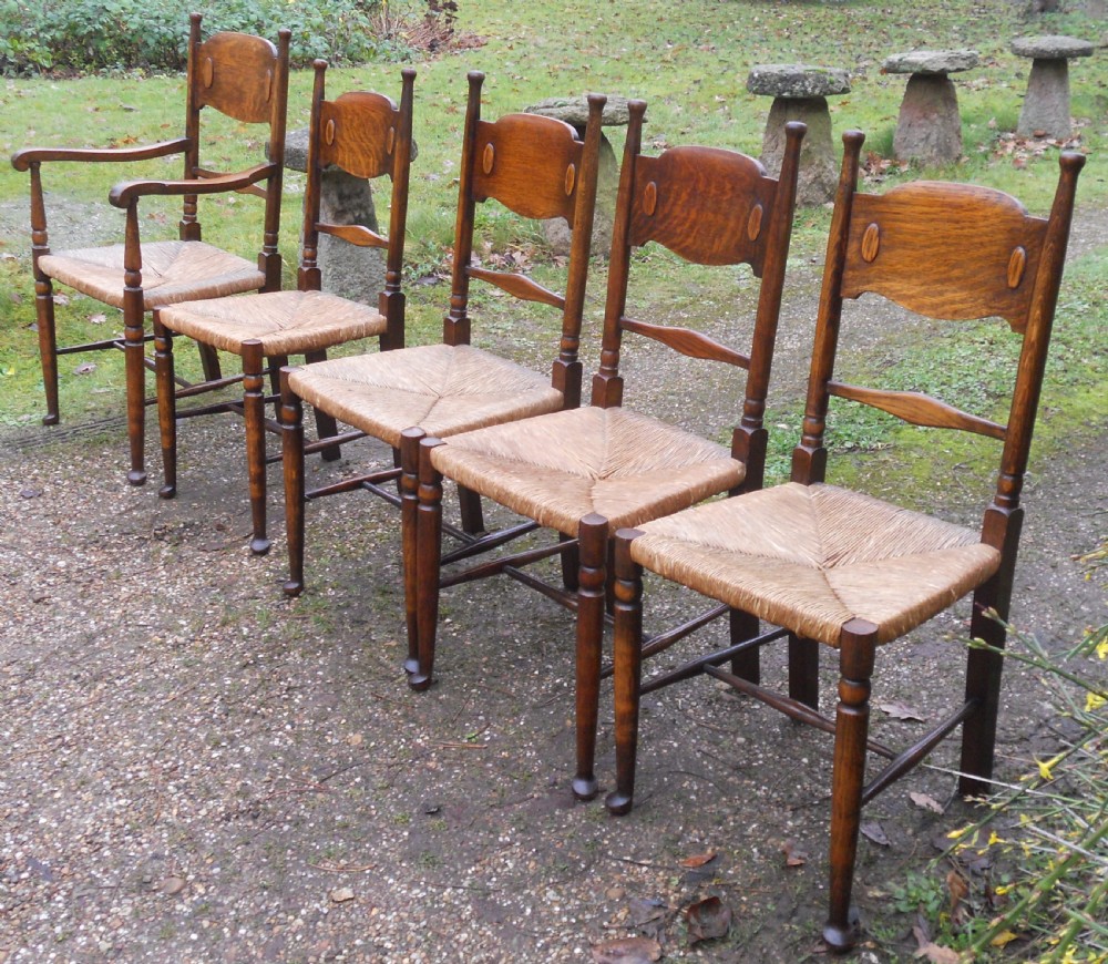 Set of Five Arts & Craft Oak Dining Chairs  View III