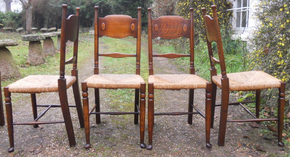 Set of Five Arts & Craft Oak Dining Chairs  View IX