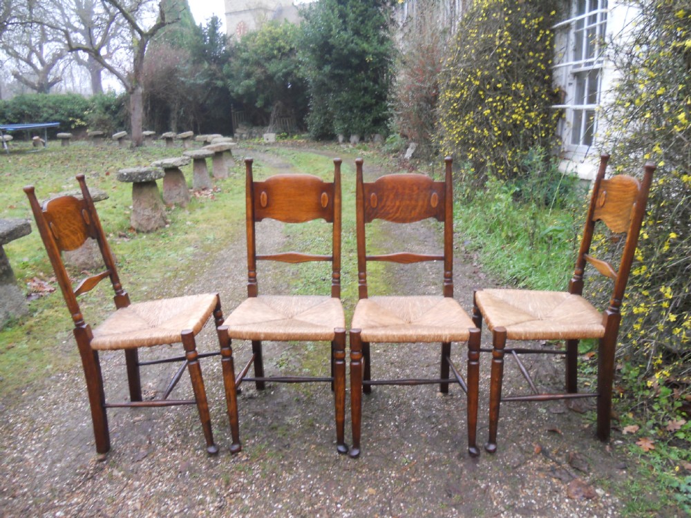 Set of Five Arts & Craft Oak Dining Chairs  View X