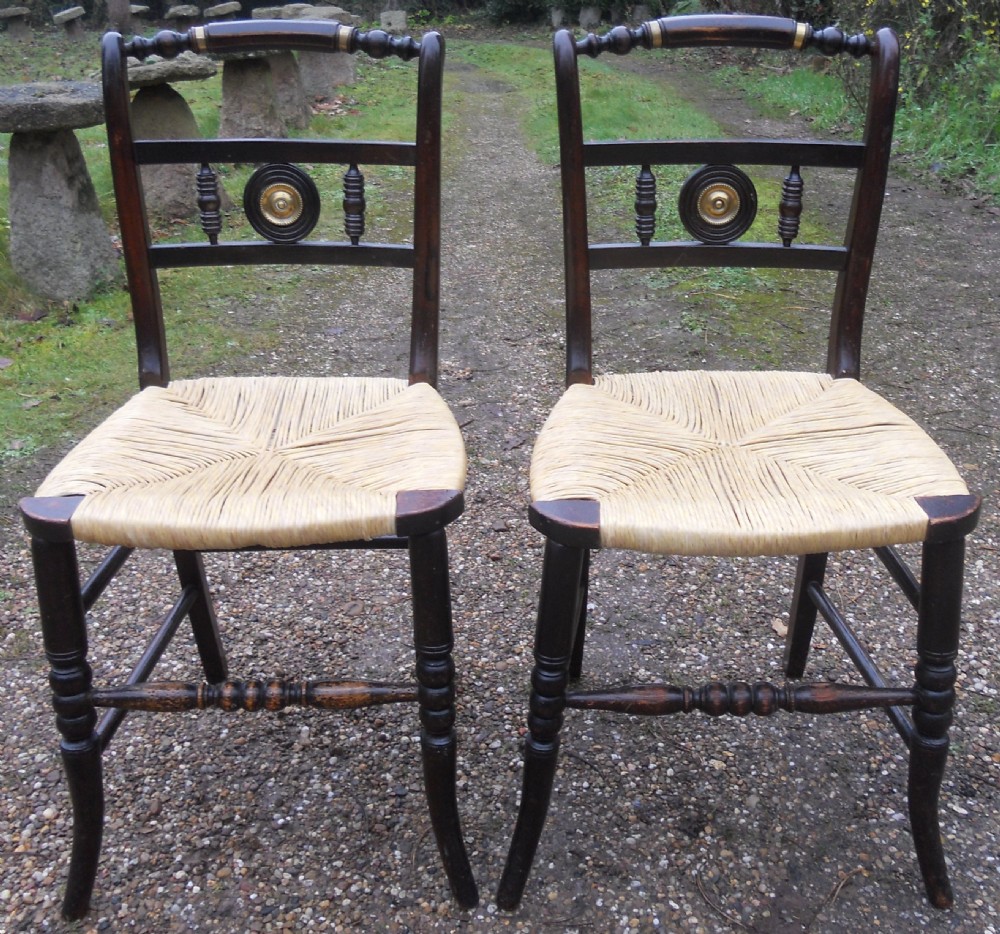 Pair Regency Ebonized Side Chairs  View II