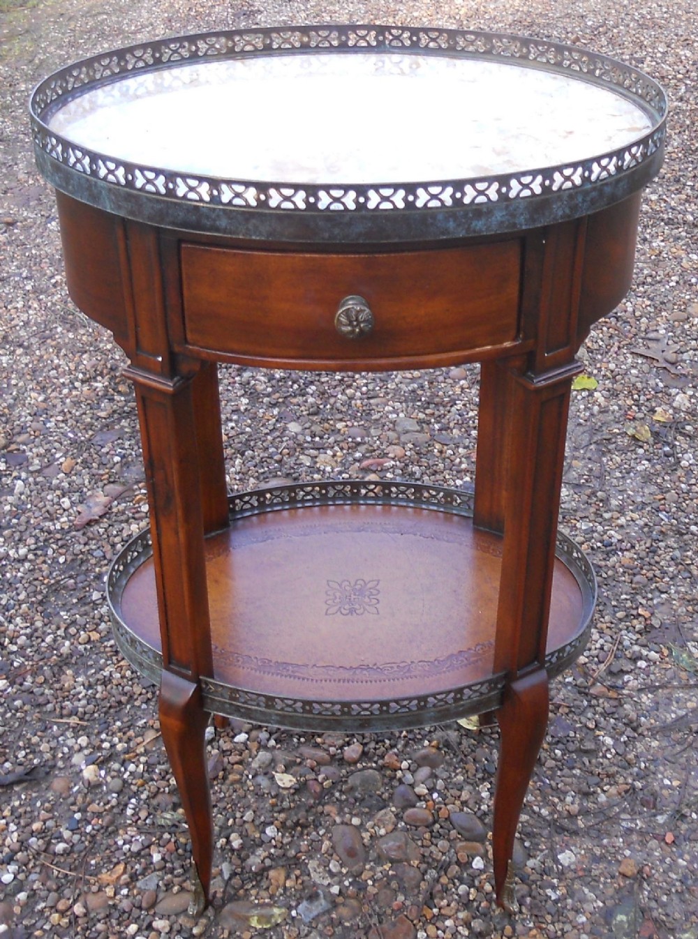 Edwardian Marble Top Oval Walnut Lamp Table 