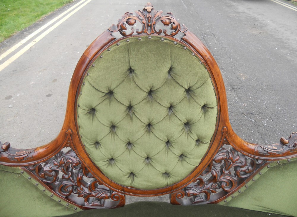 Victorian Walnut Framed Upholstered Settee View V