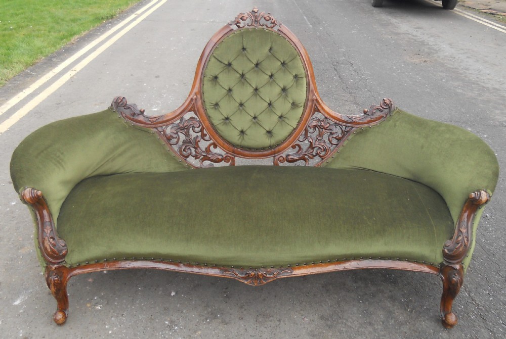 Victorian Walnut Framed Upholstered Settee View VI