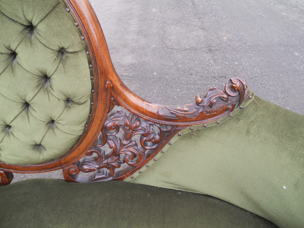 Victorian Walnut Framed Upholstered Settee View VII