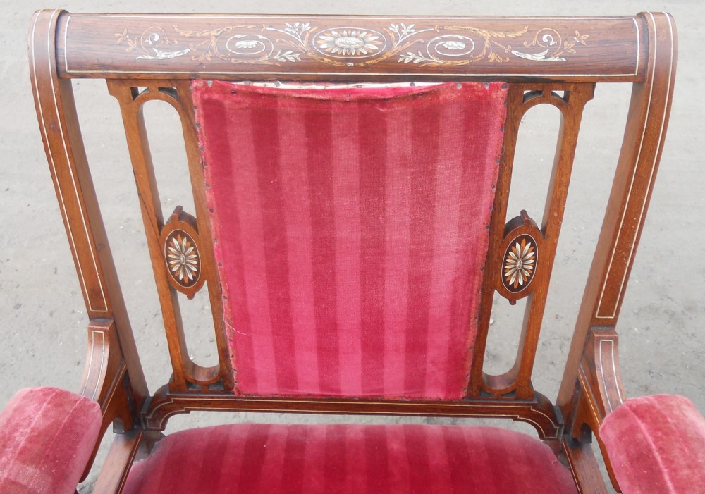 Pair of Edwardian Inlaid Mahogany Library Armchairs View III
