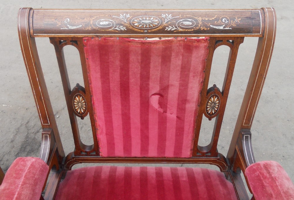 Pair of Edwardian Inlaid Mahogany Library Armchairs View IV