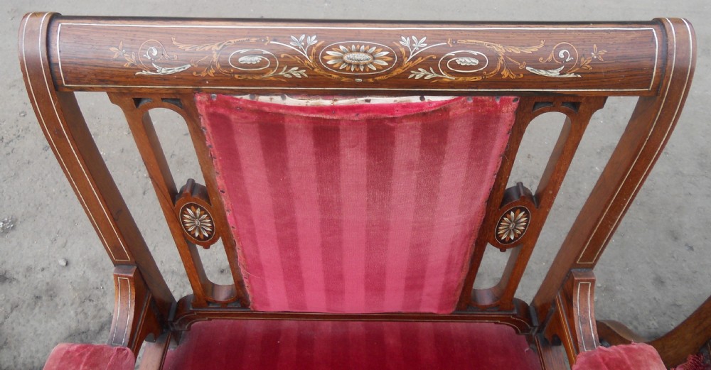 Pair of Edwardian Inlaid Mahogany Library Armchairs View V