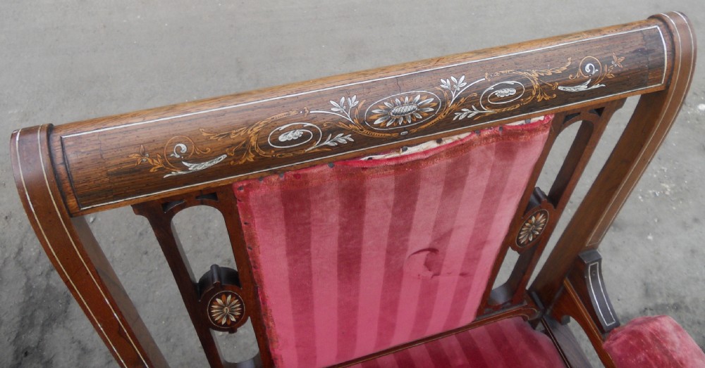 Pair of Edwardian Inlaid Mahogany Library Armchairs View VI