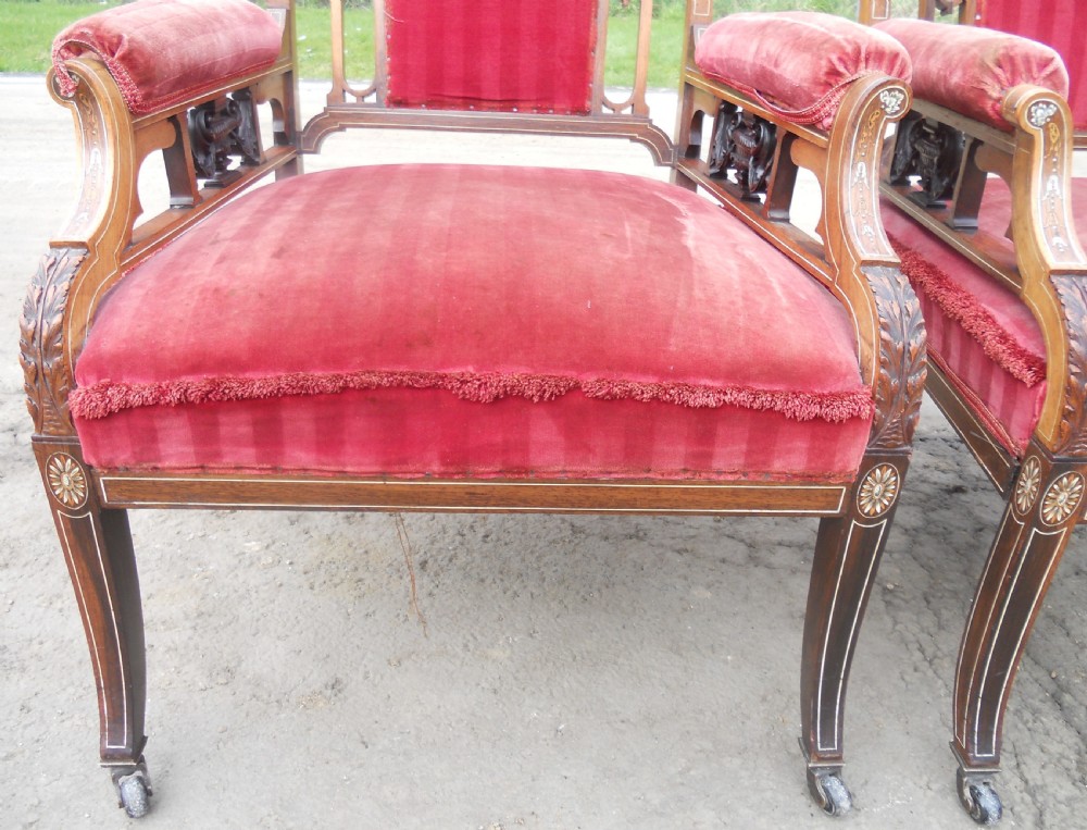 Pair of Edwardian Inlaid Mahogany Library Armchairs View VII