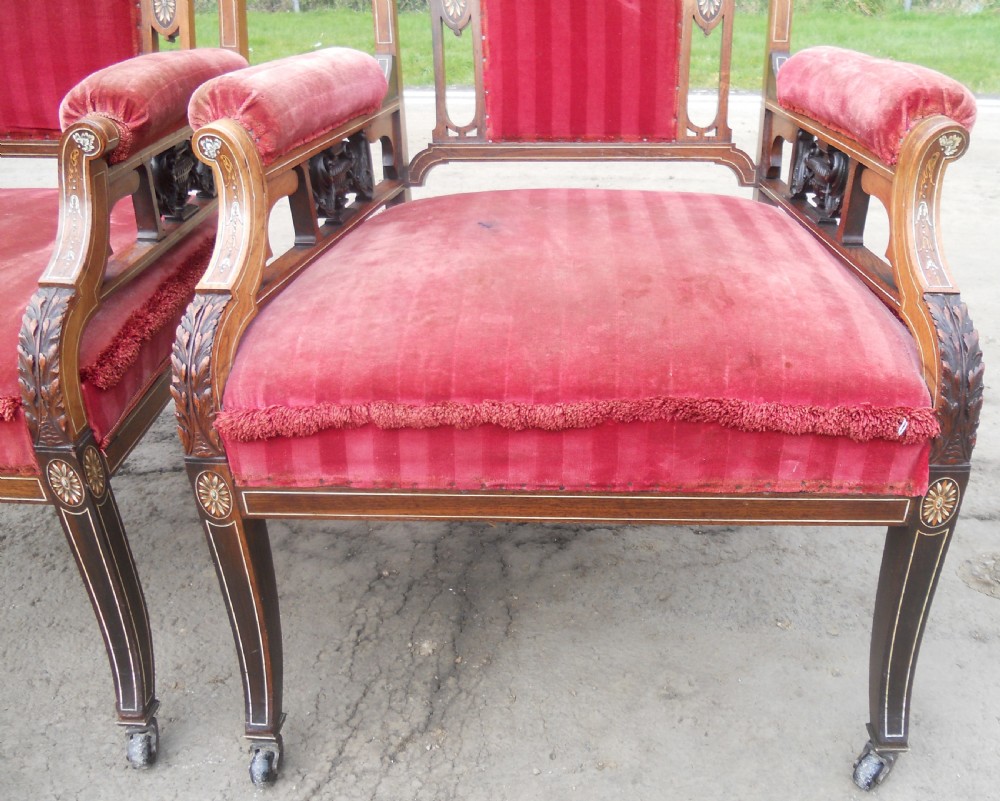Pair of Edwardian Inlaid Mahogany Library Armchairs View VIII
