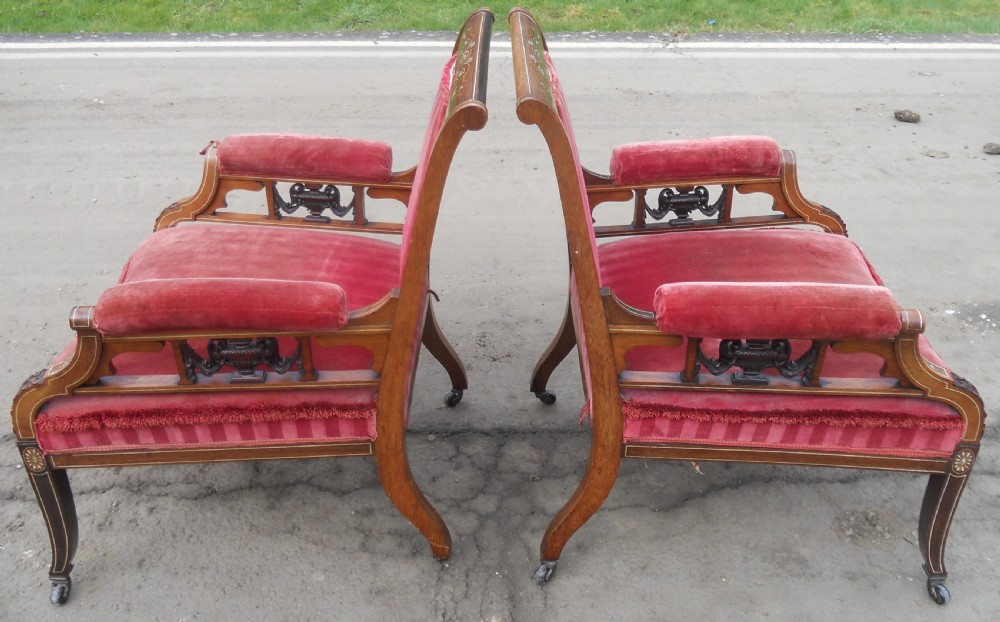 Pair of Edwardian Inlaid Mahogany Library Armchairs View X