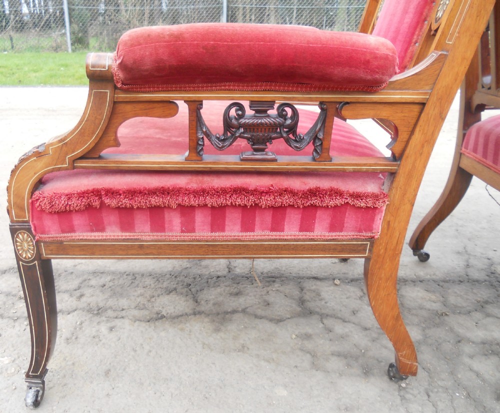 Pair of Edwardian Inlaid Mahogany Library Armchairs View XII